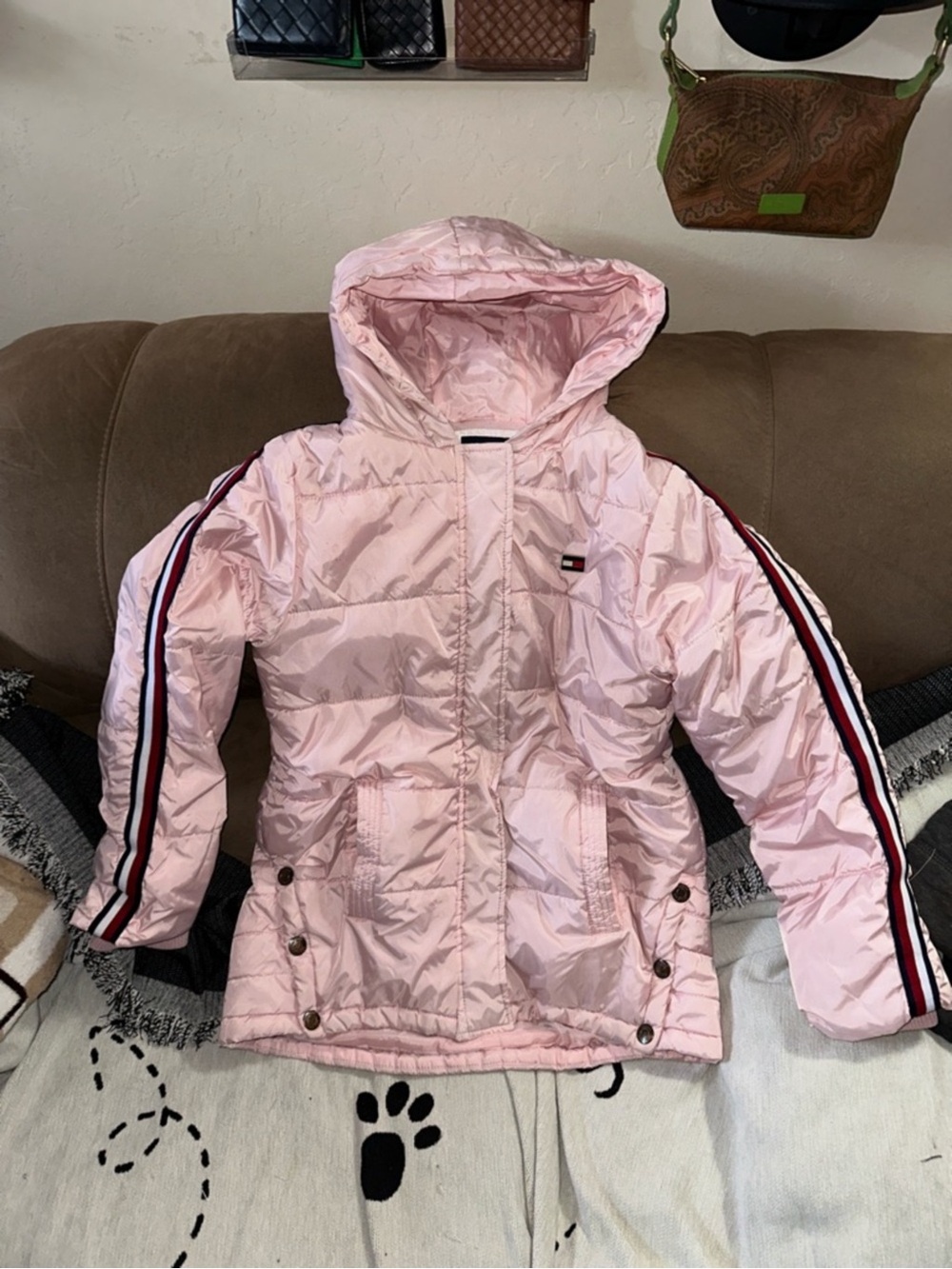 Tommy Hilfiger Girls' Light Pink large Hooded Puffer Jacket